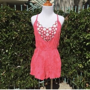 LF Millau Hot Pink Tie Dye O-Ring Chain Summer Romper XS